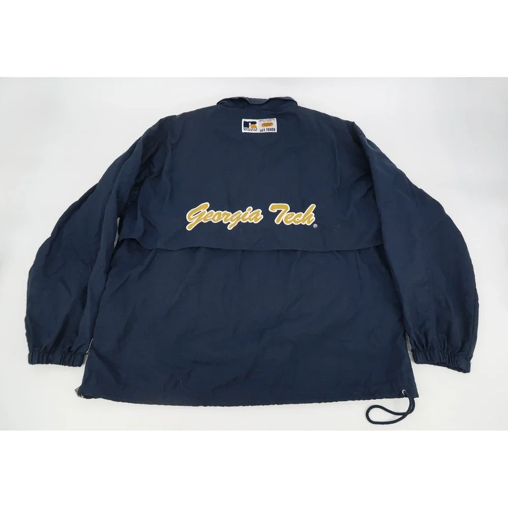 Vintage 90s Georgia Tech‎ Mens Large 1/2 Zip Jacket Hood Russell Athletic Navy